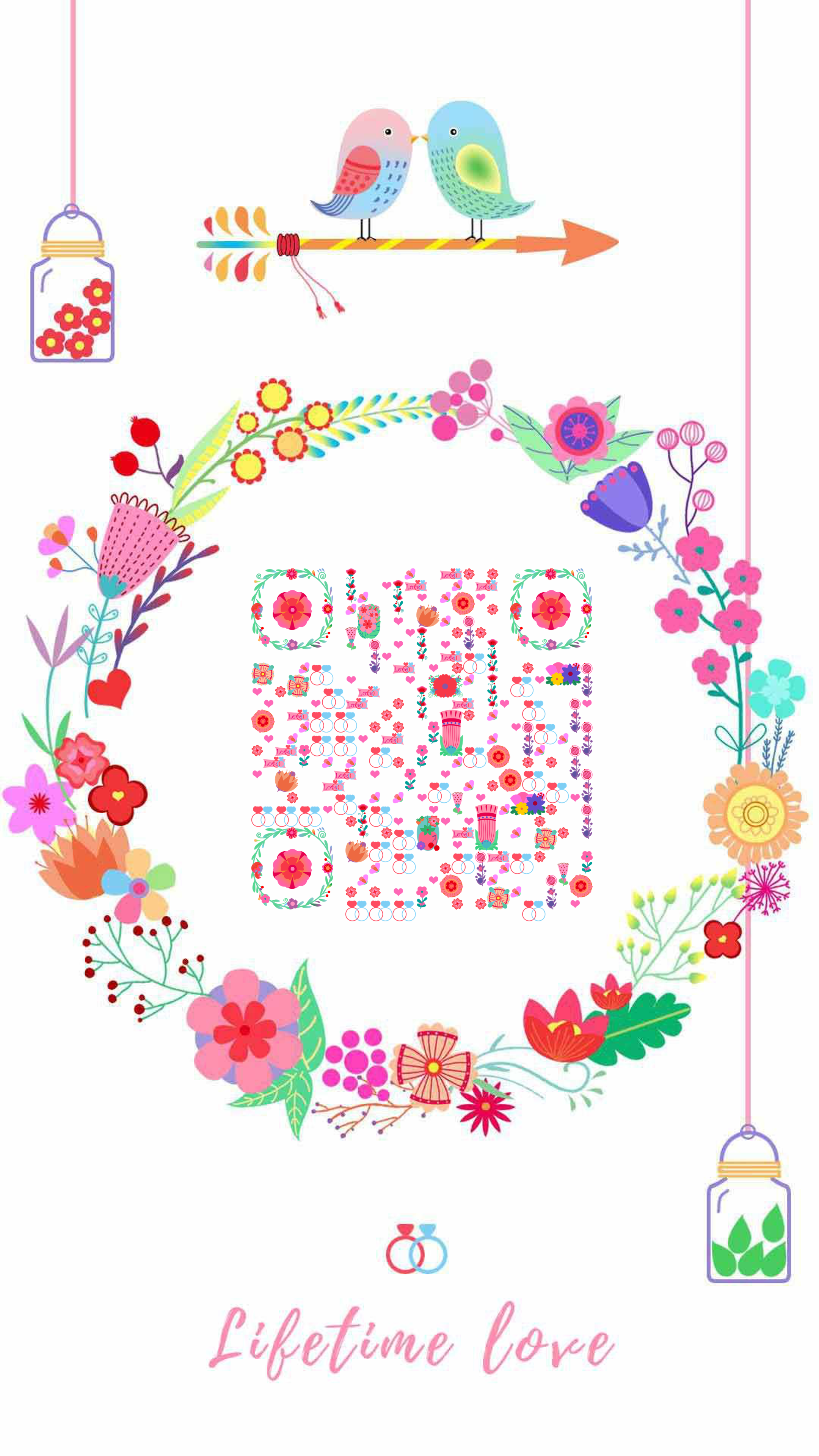 春之花爱恋小鸟爱情花环二维码生成器-平面静态-手机海报