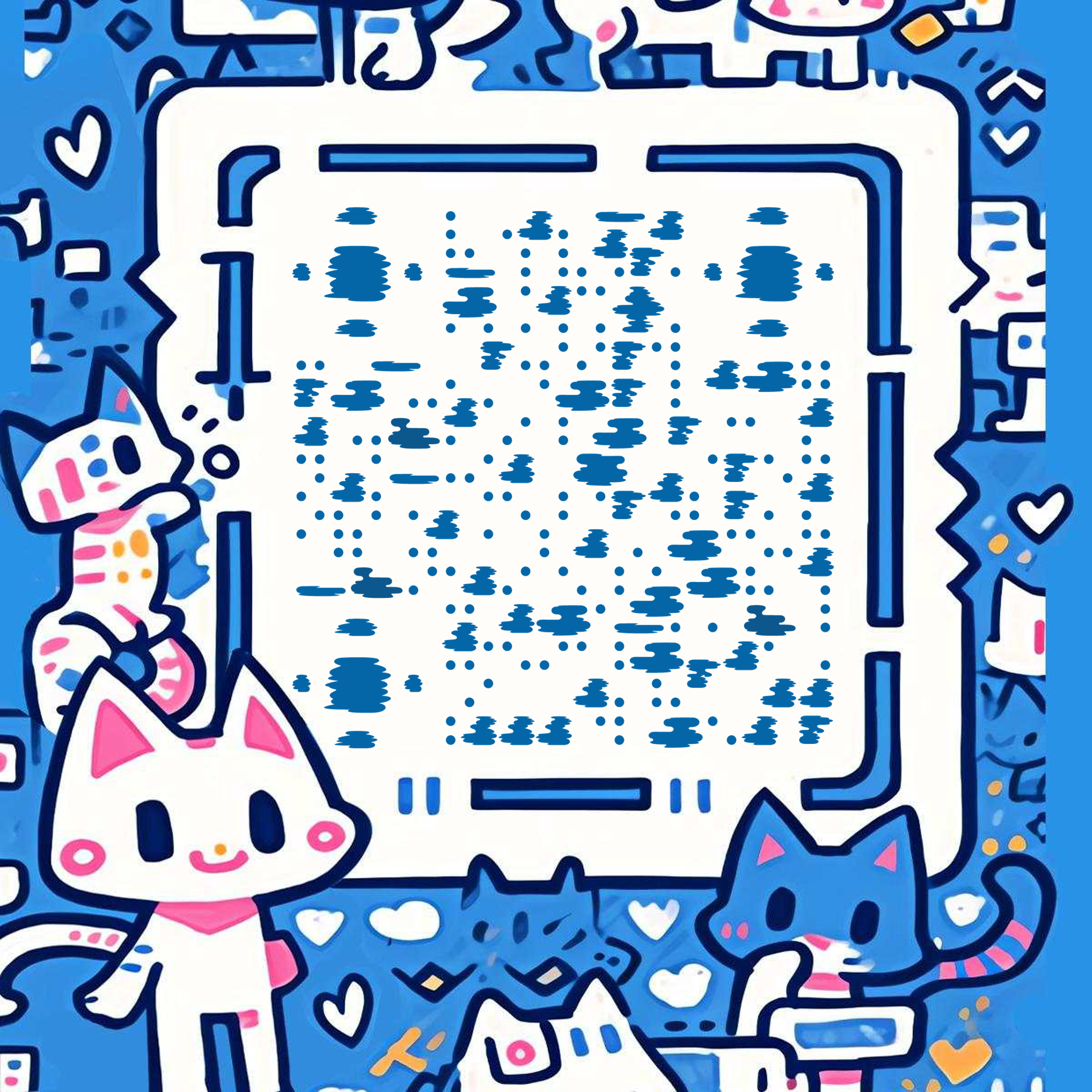 猫咪涂鸦可爱猫咪创意涂鸦艺术简约蓝猫二维码生成器-平面静态-正方形码