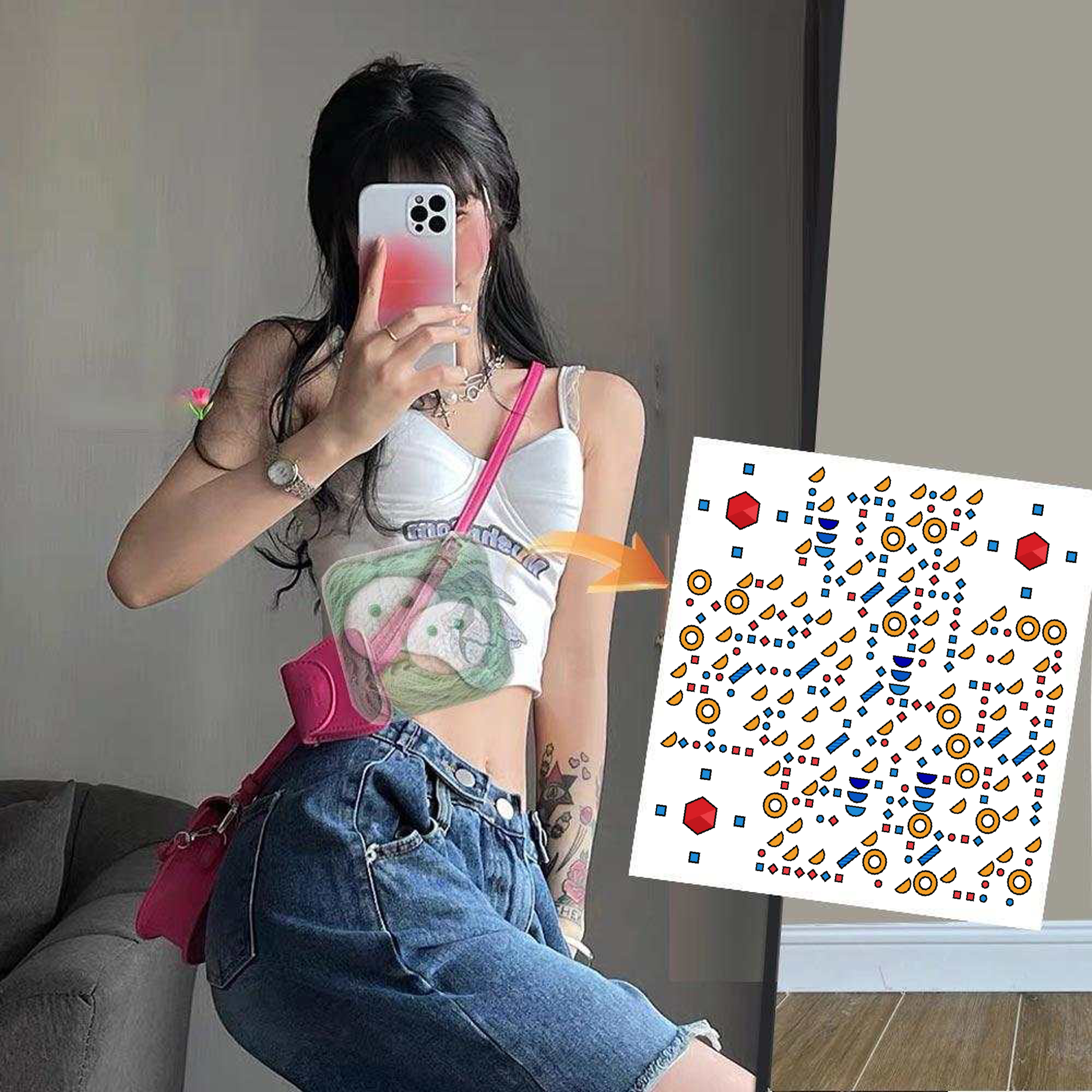 赫兹动态自拍吊带女生糖果艺术二维码二维码生成器-平面静态-正方形码