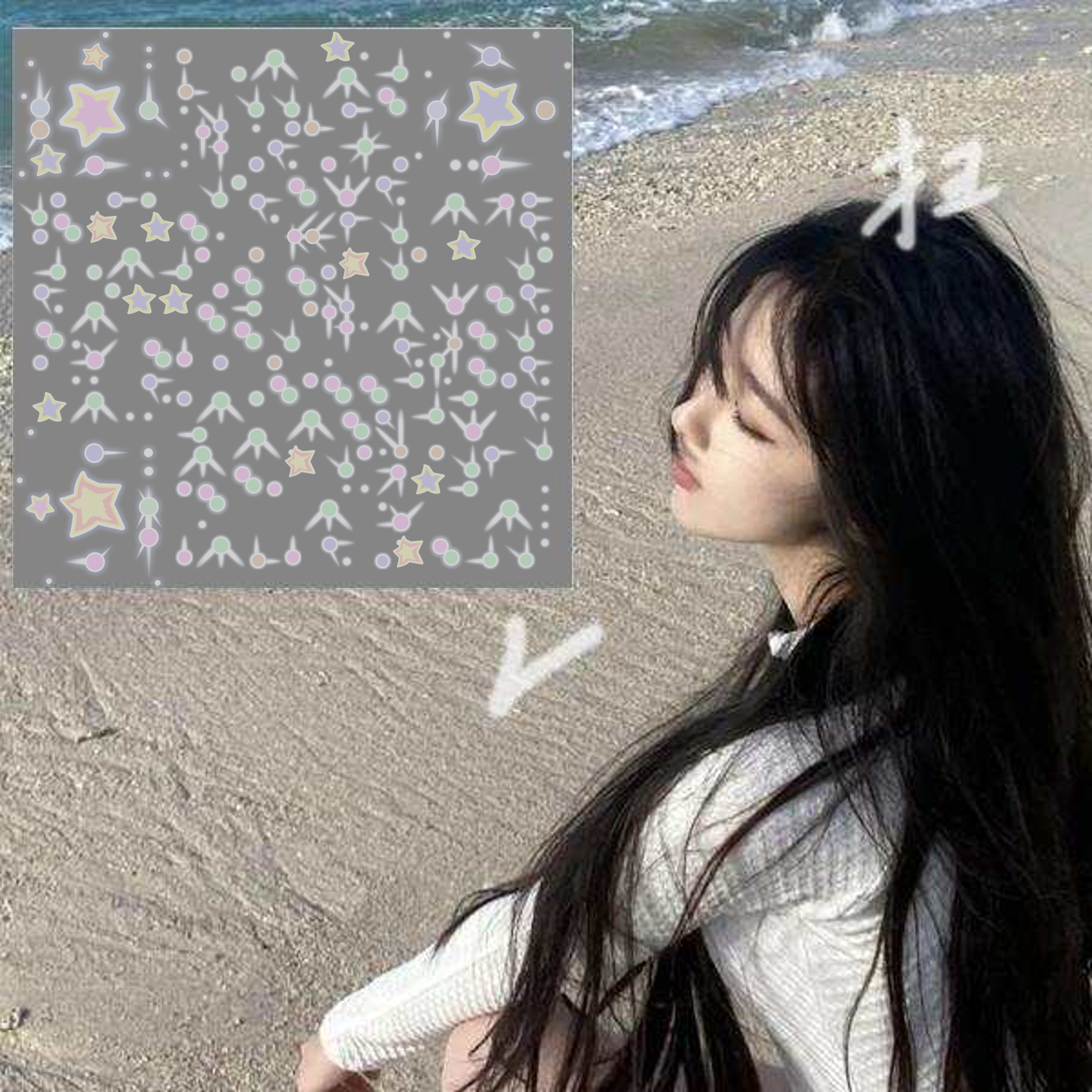 泡泡头图女生看海背景v扫星星灰色艺术二维码二维码生成器-平面静态-正方形码