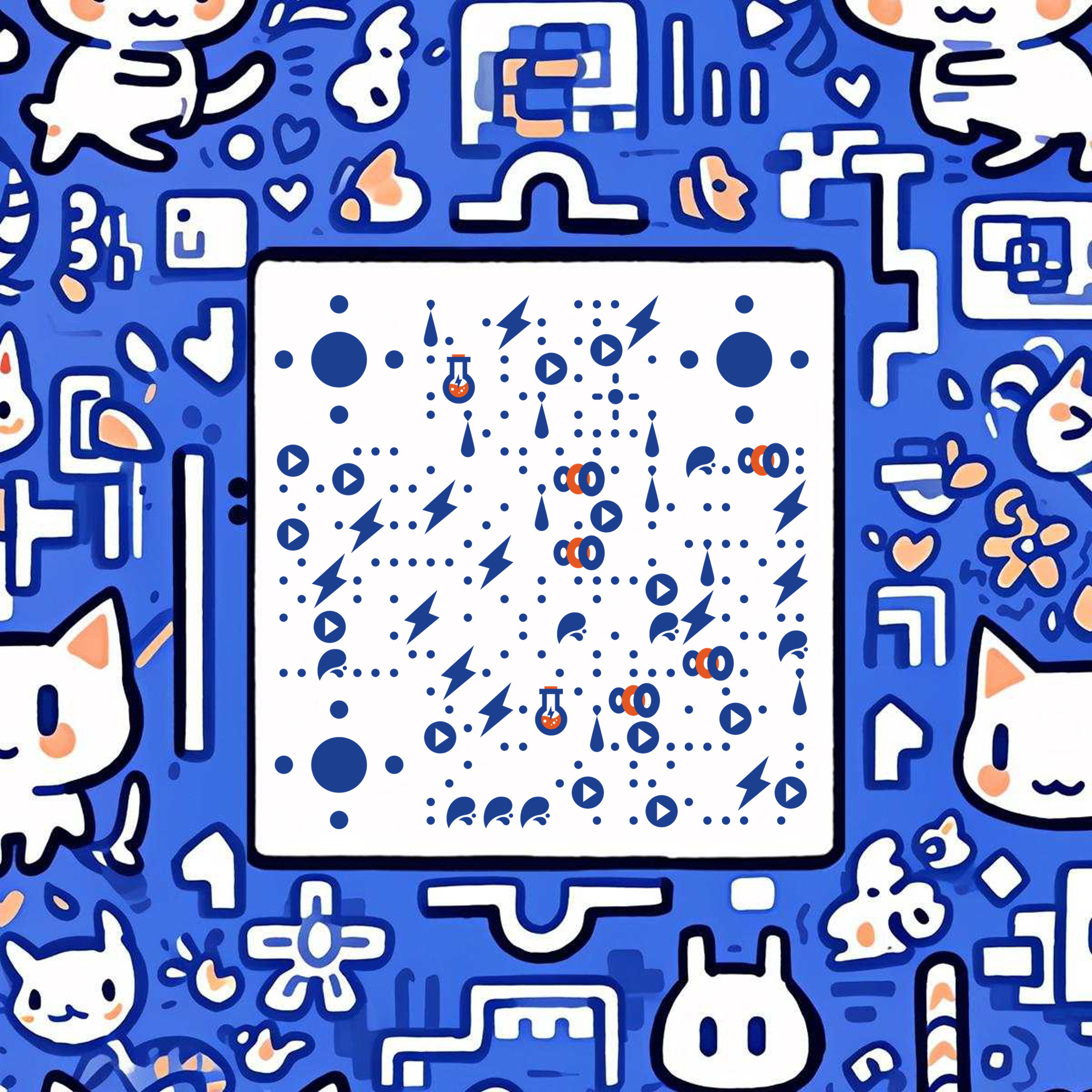 猫咪涂鸦可爱猫咪创意涂鸦艺术蓝猫简约二维码生成器-平面静态-正方形码