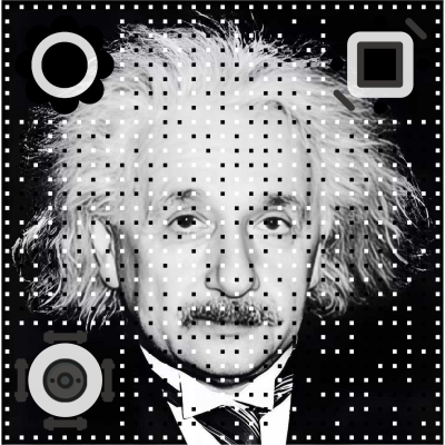 爱因斯坦黑底头像二维码二维码生成器-平面静态-正方形码