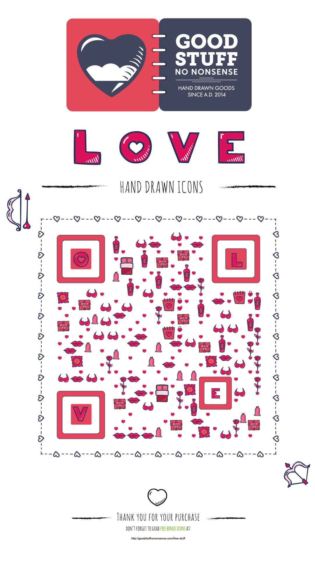LOVE手绘涂鸦爱情信物ICON二维码生成器-平面静态-手机海报