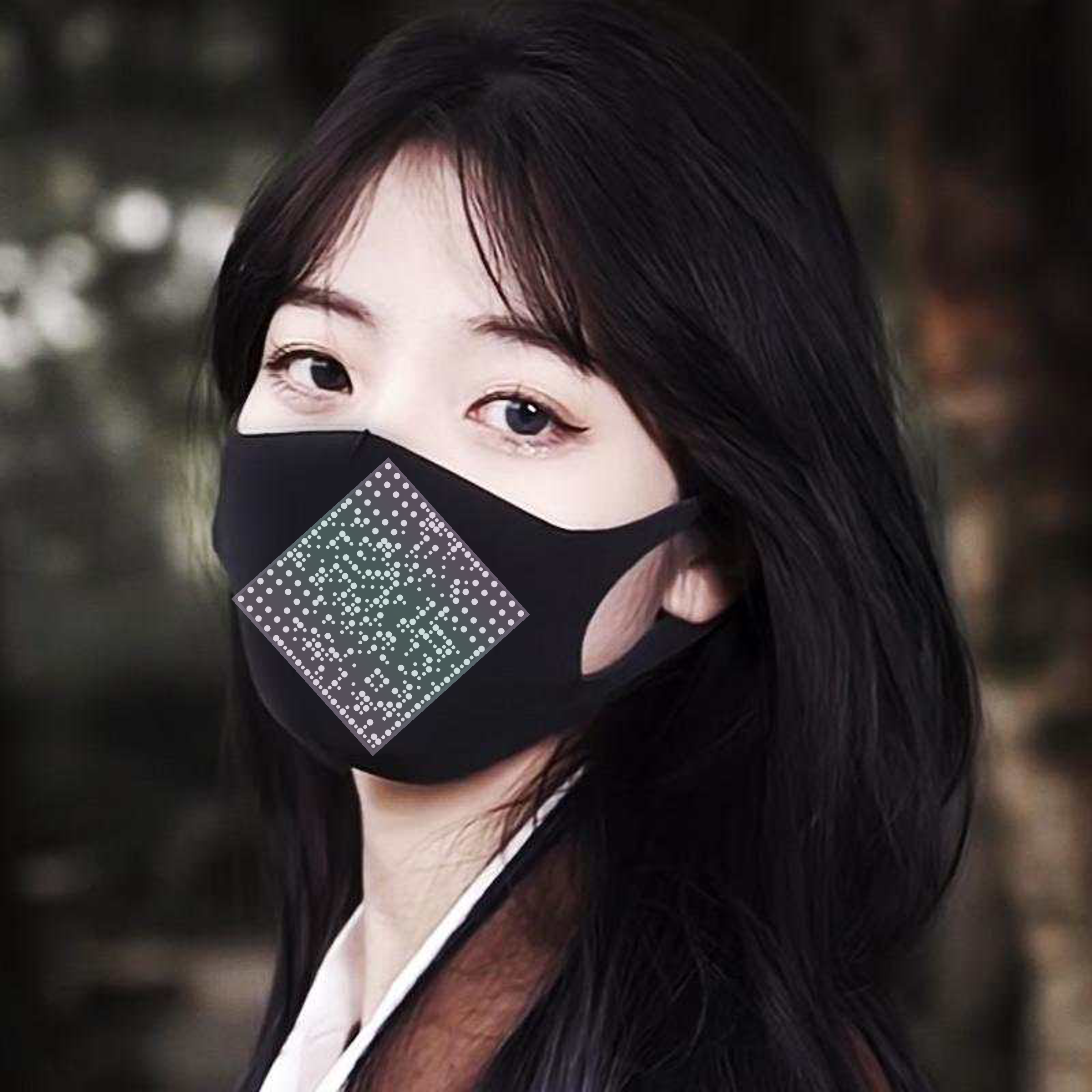 b站动态黑色口罩女生彩色渐变白点反相引流二维码二维码生成器-平面静态-正方形码