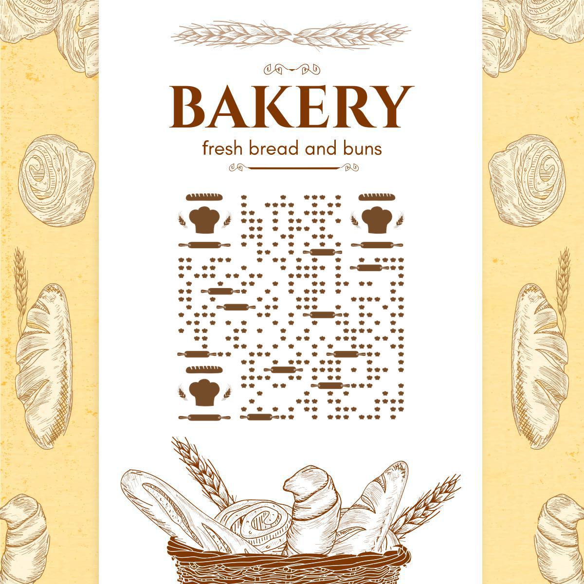 手绘烘焙全麦面包二维码-正方形码-平面静态