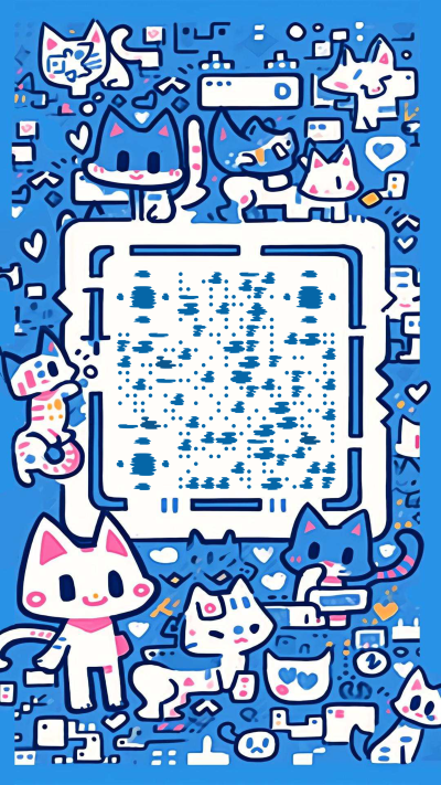 猫咪涂鸦可爱猫咪创意涂鸦艺术简约蓝猫二维码生成器-平面静态-手机海报