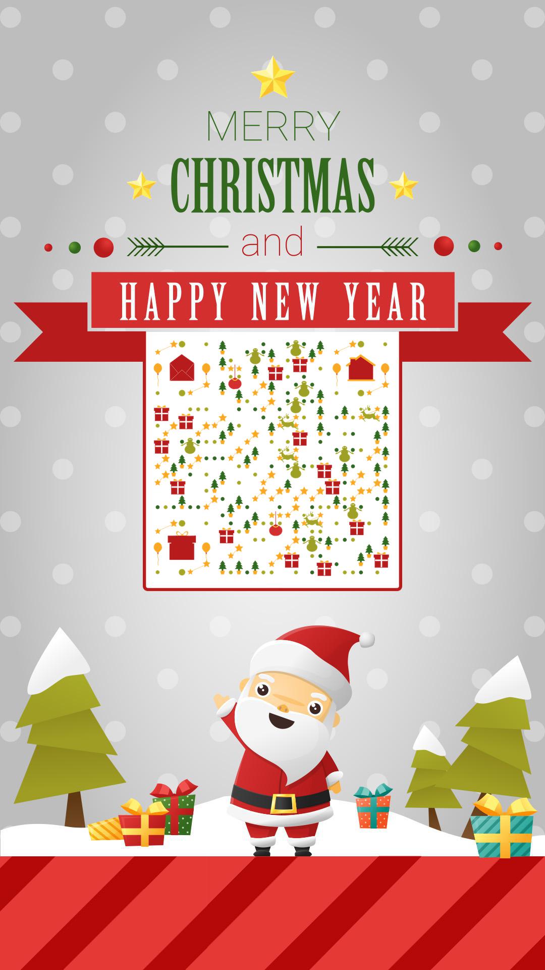 圣诞节红色可爱圣诞老人松树礼物下雪雪堆二维码-手机海报-平面静态