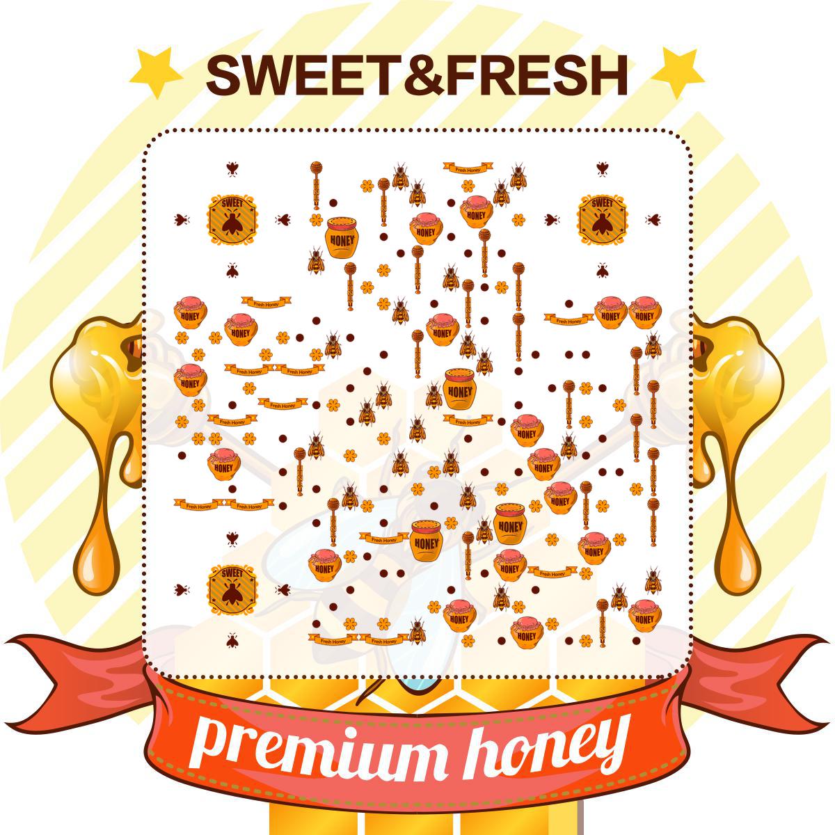 甜蜜新鲜蜜蜂采蜜酿造收获二维码生成器-平面静态-正方形码