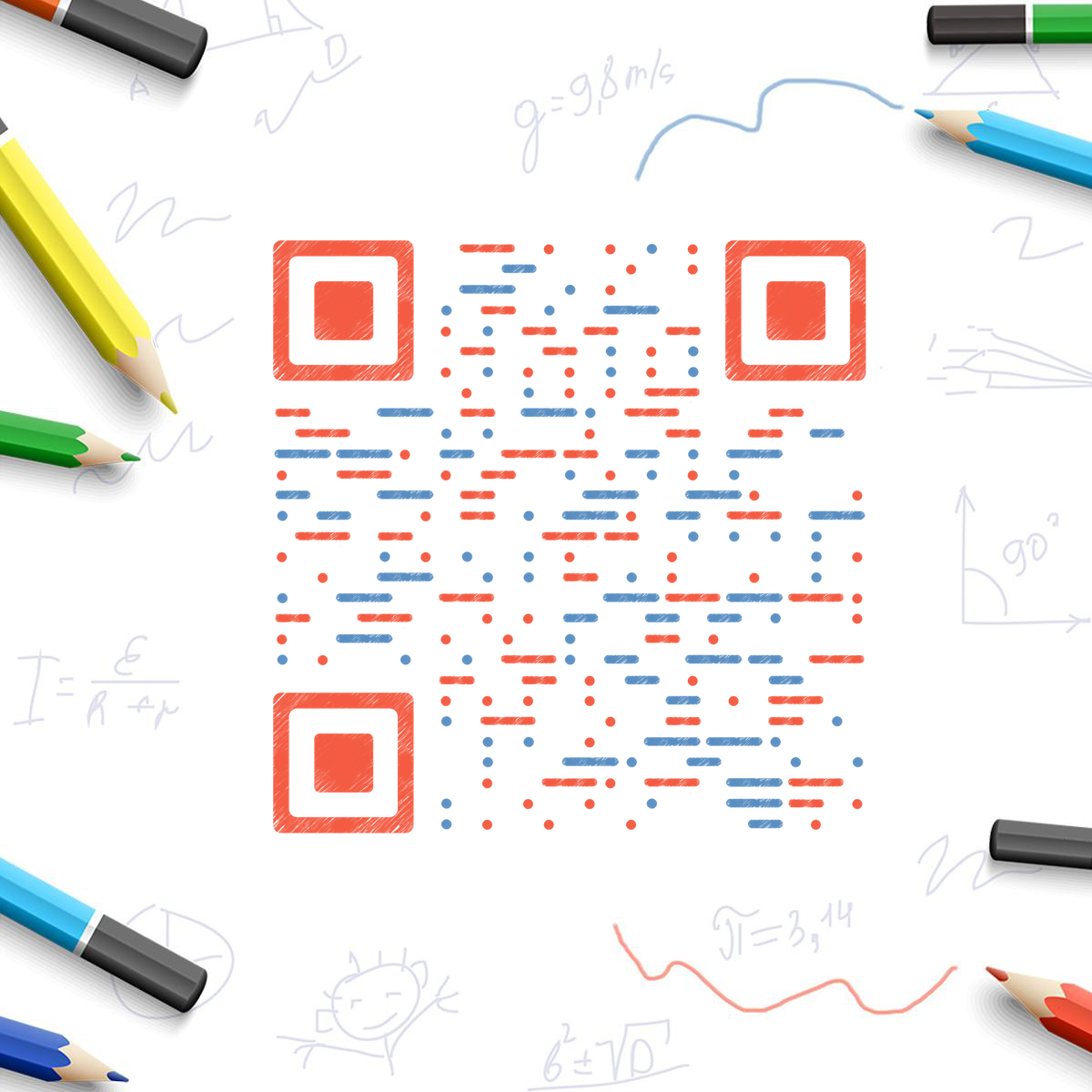 教育学习美术培训彩铅手绘二维码-正方形码-平面静态