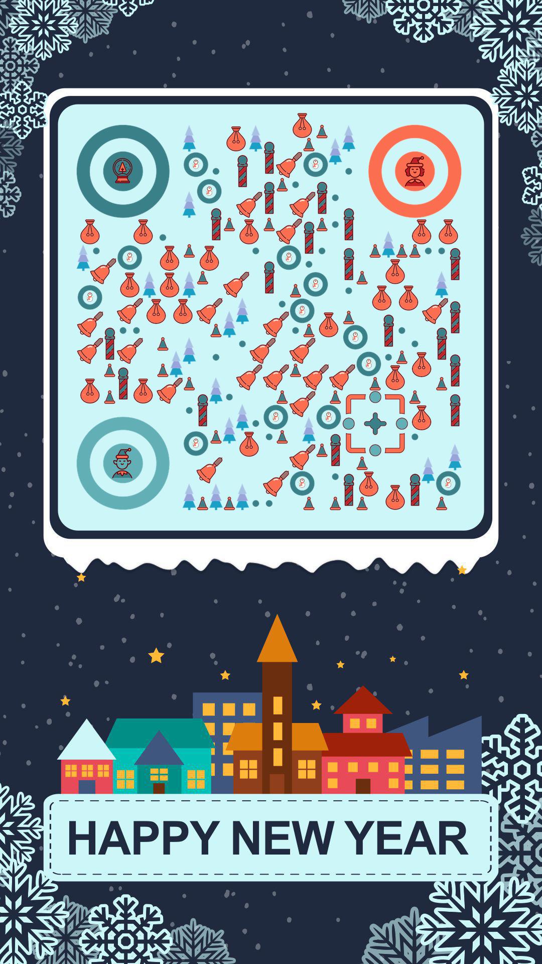 元旦新年冬天下雪天房子夜晚二维码生成器-平面静态-手机海报