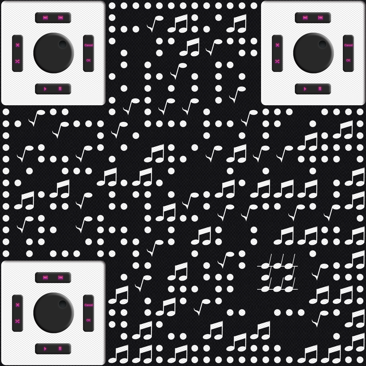 音乐播放器黑色反白创意个性音符二维码生成器-平面静态-无背景码