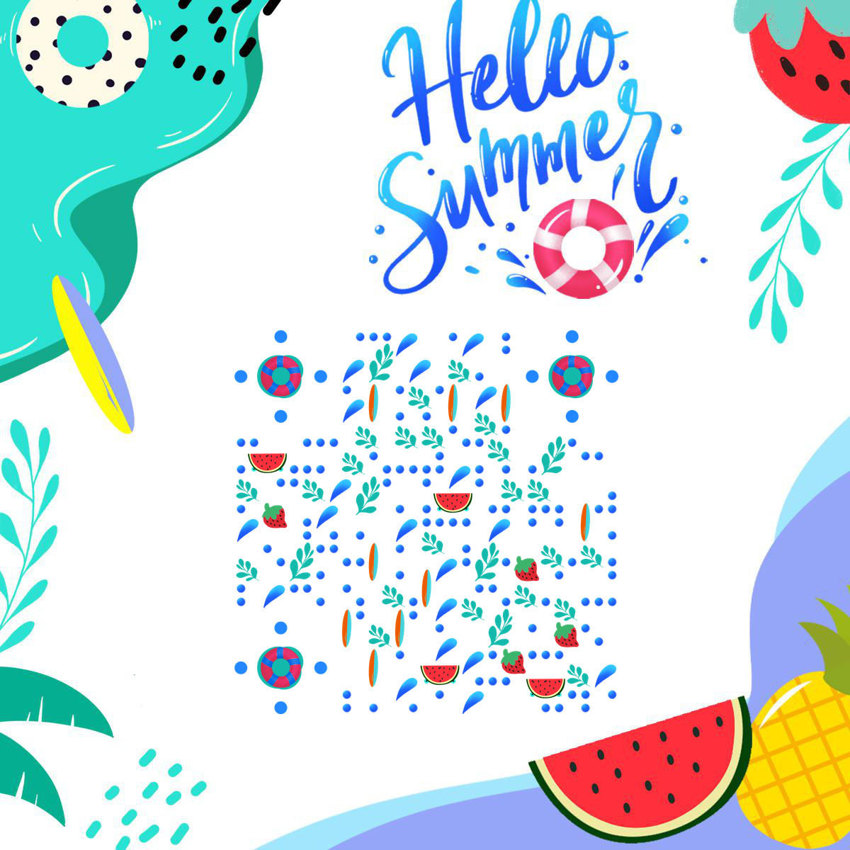 你好夏天多彩缤耀眼纷夏至水果趴二维码生成器-平面静态-正方形码