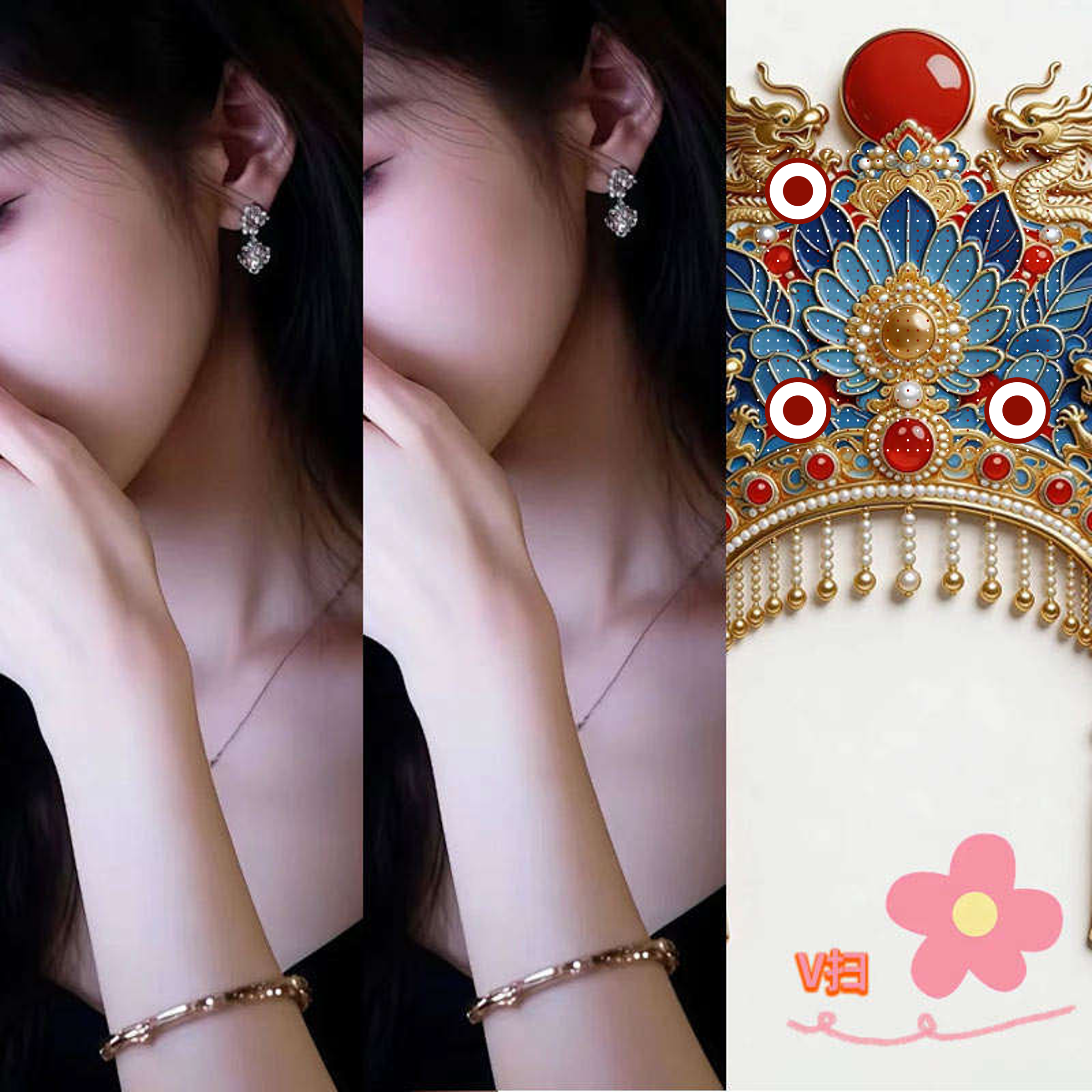 绿泡泡头三格头凤冠手链女孩红色圆点随机点阵隐藏二维码二维码生成器-平面静态-正方形码