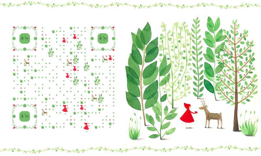 童话故事树林小红帽与麋鹿二维码生成器-平面静态-公众号图